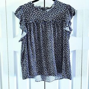 Reformation Navy Floral Blouse